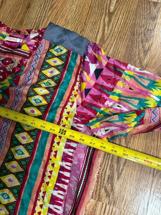 Johnny Was Kamelia Mixed Print V-Neck 100% Silk Blouse Size 2X - Picture 7 of 9